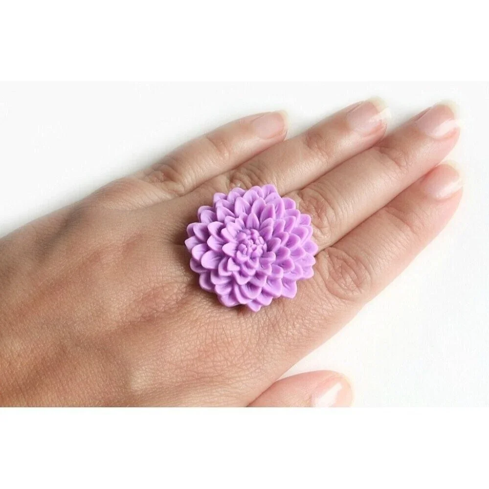 Lilac Purple Flower Ring Adjustable Chrysanthemum Ring - more colours available